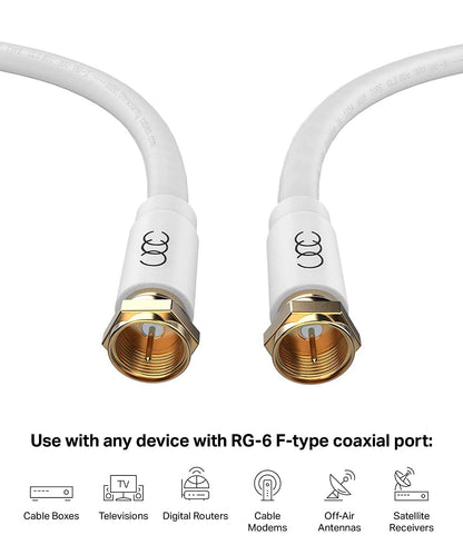 Coaxial Cable (30 Ft) Triple Shielded - RG6 Coax TV Cable Cord Wire In-Wall Rated - Digital Audio Video with Male F Gold Plated Connectors -30 Feet