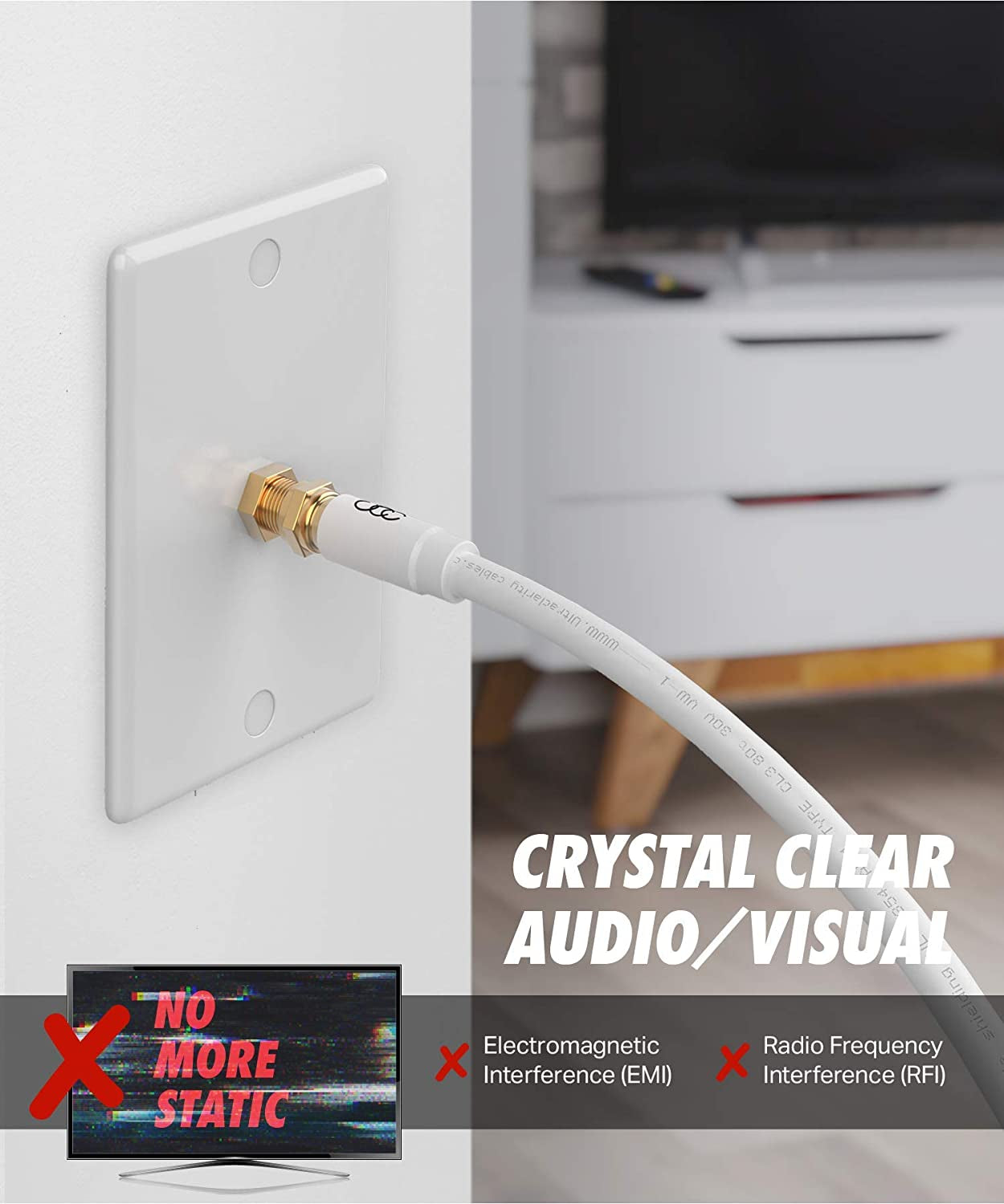 Coaxial Cable (30 Ft) Triple Shielded - RG6 Coax TV Cable Cord Wire In-Wall Rated - Digital Audio Video with Male F Gold Plated Connectors -30 Feet