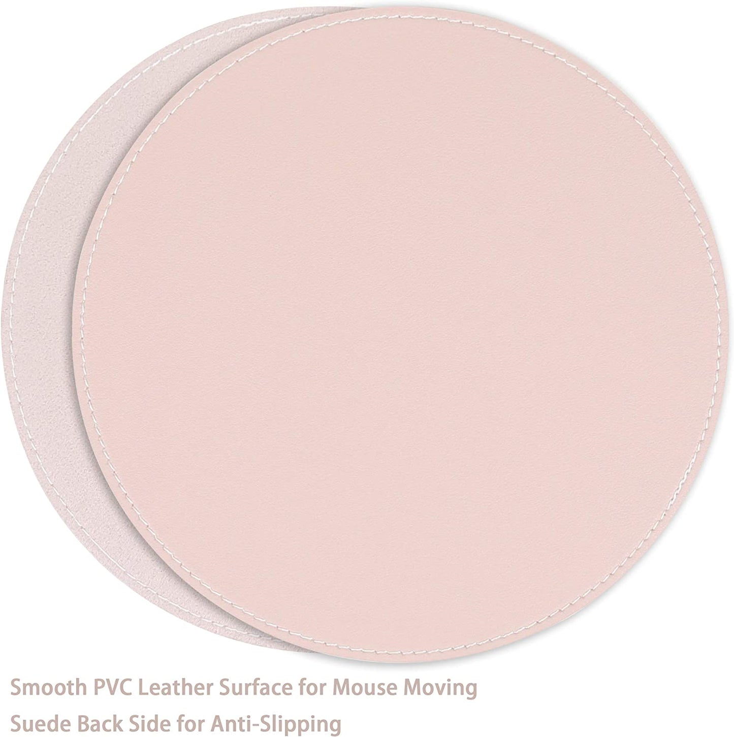 2 Pack Mouse Pads, Ultra Thin Waterproof PU Leather Mouse Pad,Stitched Edges,Works for Computers, Laptop,All Types of Mouse Pad, Office/Home(8.66'', 2 Pack, Pink)